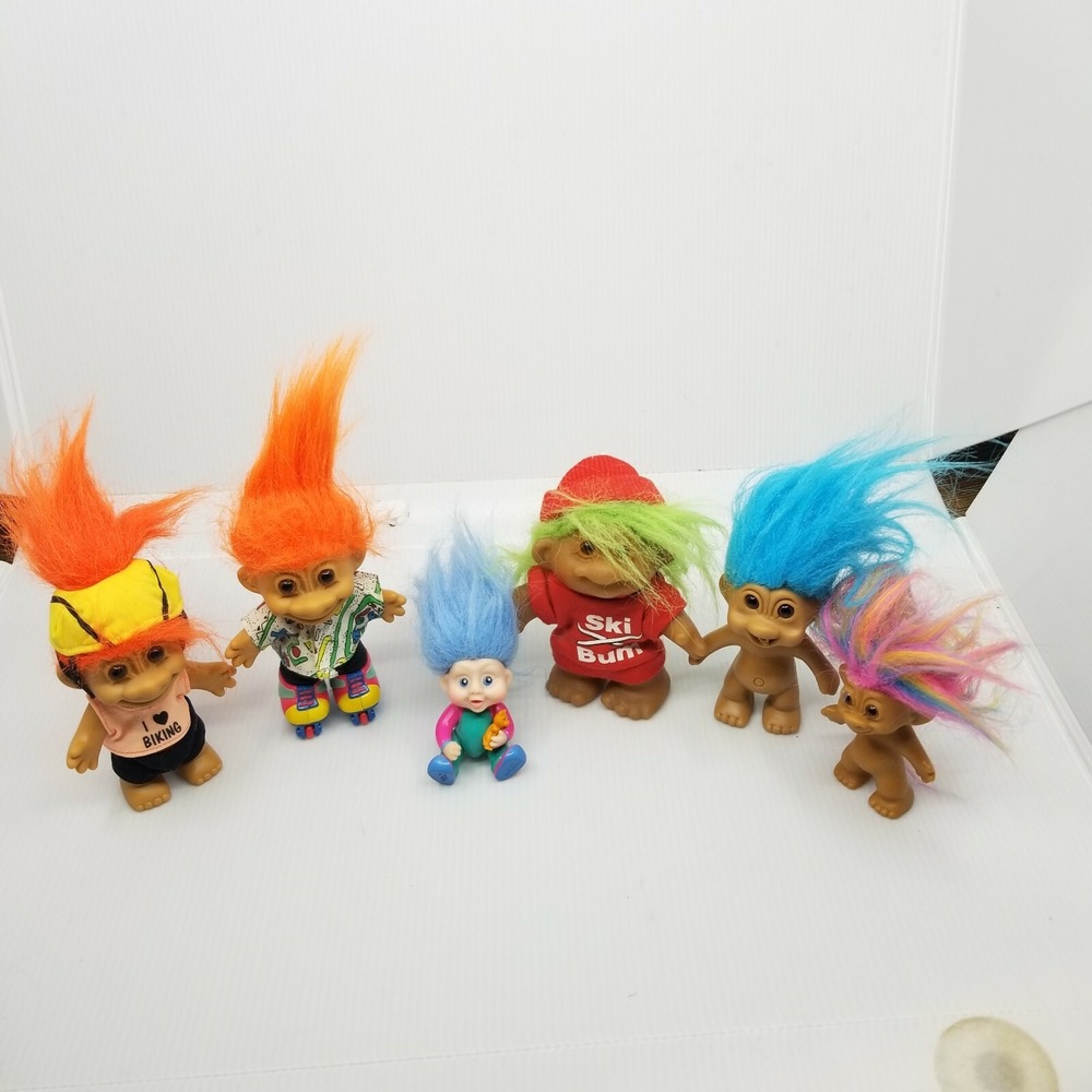 Vintage Russ Troll Dolls Lot of 6 90s Figures Ski Beach Biker Baby Colorful Hair